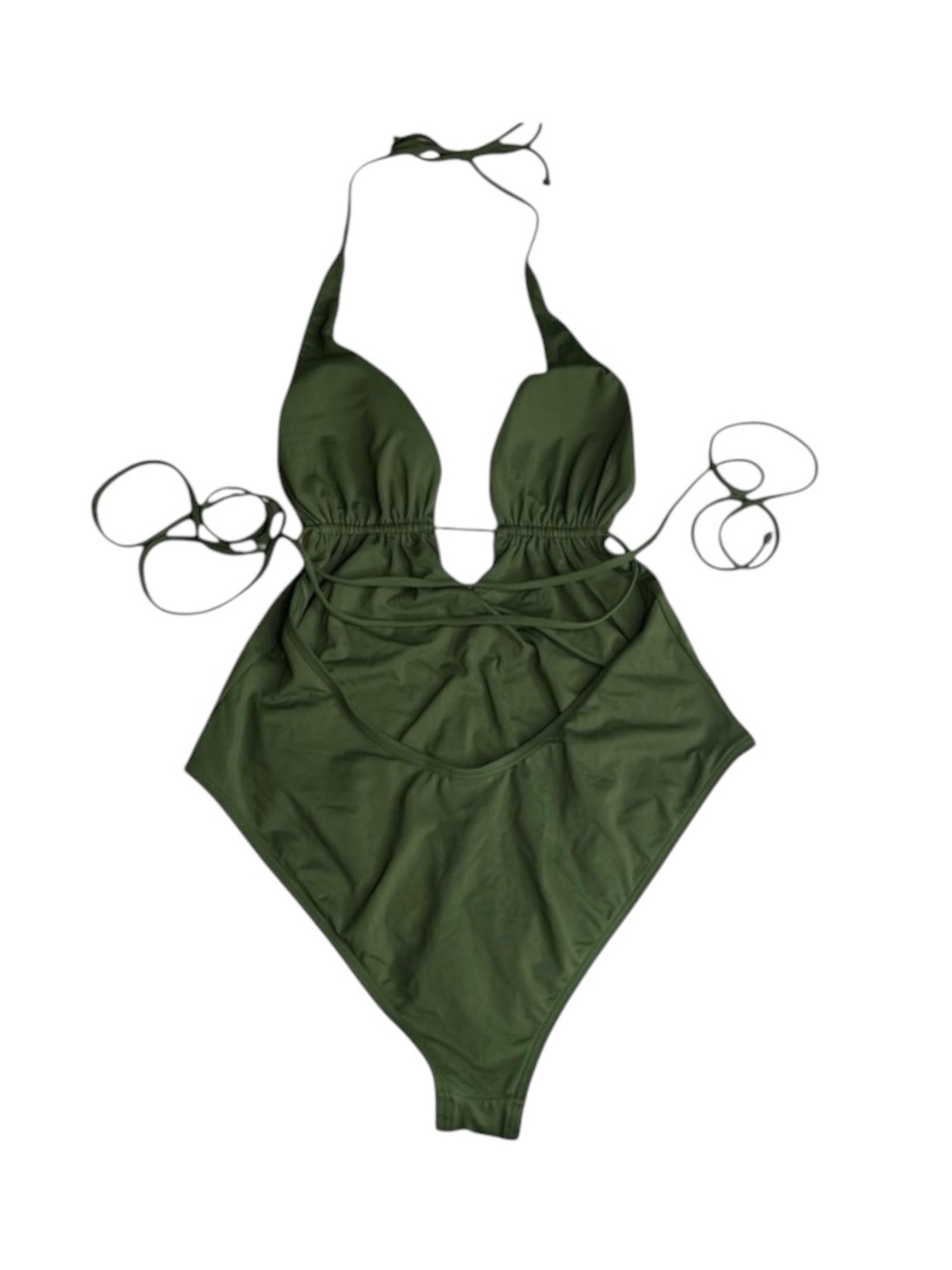 L*Space ☼ Pamela Plunging Strappy Open Back One Piece Swimsuit ☼ Olive Green 10 - Picture 8 of 16